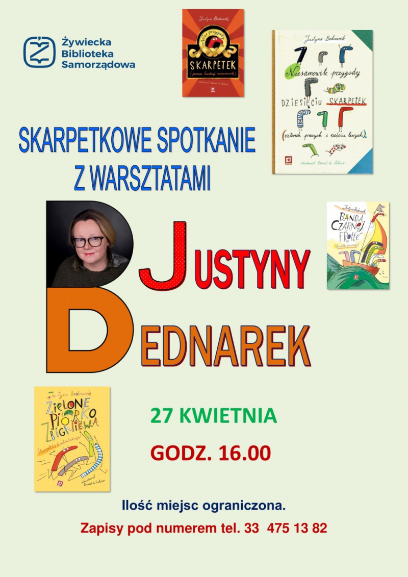 Spotkanie autorskie oraz warsztaty dla dzieci z Justyną Bednarek