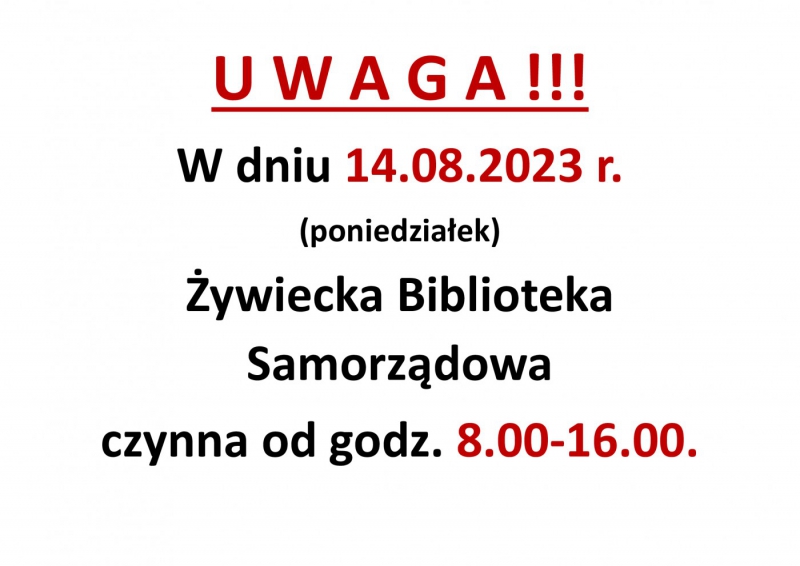 Zmiana godziny otwarcia