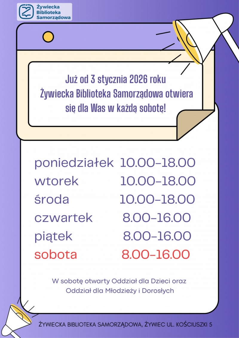 Biblioteka 2026 - sobotnie otwarcie i pierwsze wydarzenia!