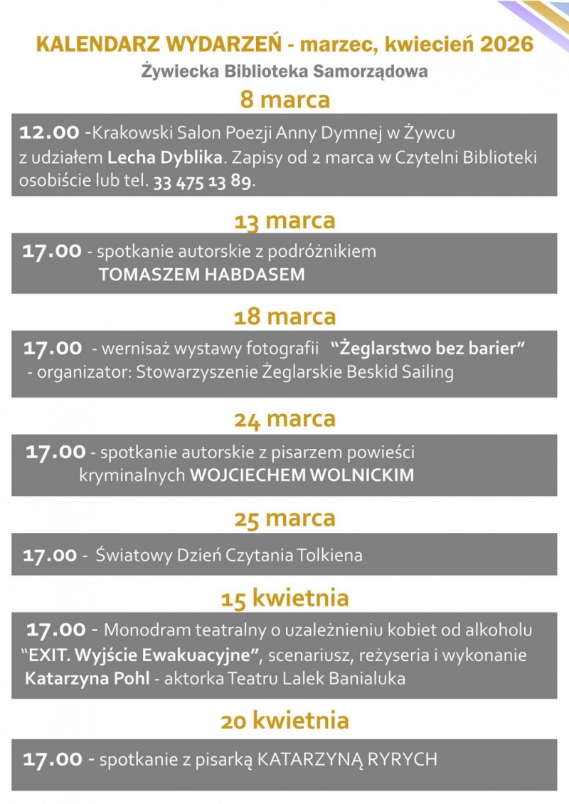 Harmonogram wydarzeń marzec/kwiecień